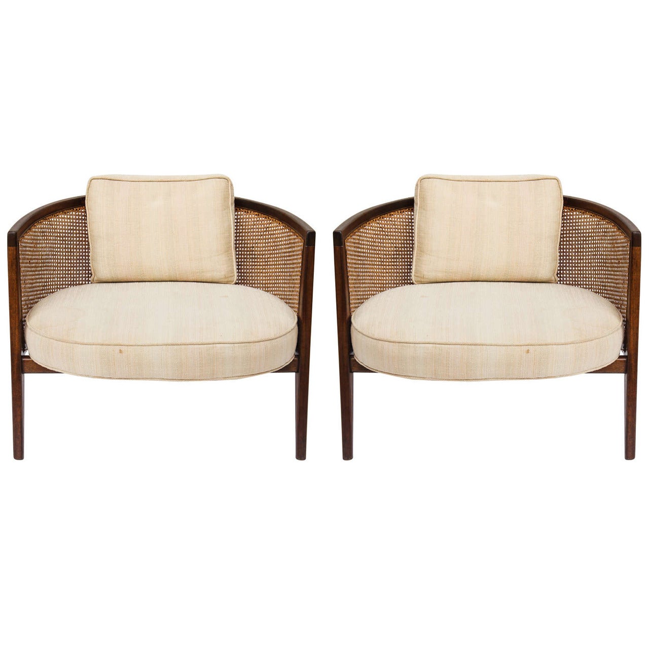 pair of mid century Harvey Probber Walnut And Cane hoop chairs