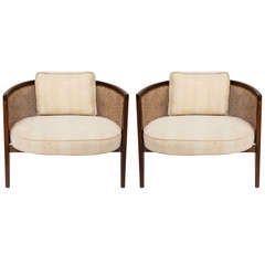 pair of mid century Harvey Probber Walnut And Cane hoop chairs