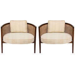 pair of mid century Harvey Probber Walnut And Cane hoop chairs