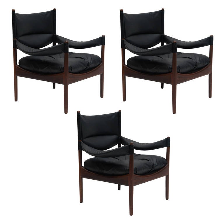 Set of 3 Danish  rosewood armchairs by Kristian Vedel