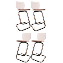 Set of Four Italian Chrome and Lucite Bar Stools