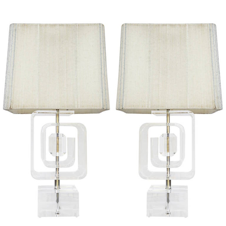 Les Prismatiques 1970's Heavy Lucite Table Lamps For Sale