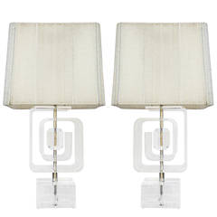 Les Prismatiques 1970's Heavy Lucite Table Lamps