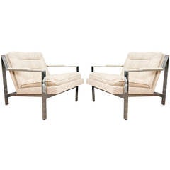 Pair Cy Mann armchairs after Milo Baughman Lounge Chairs
