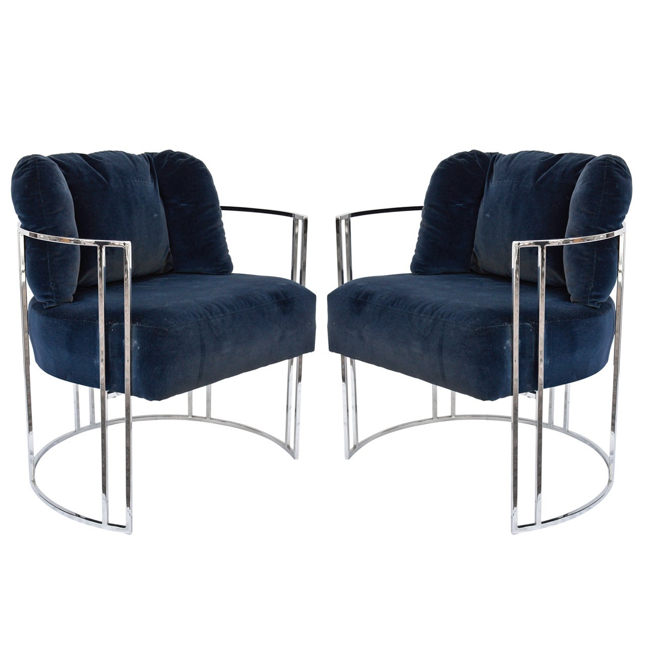 Pair of 70s Chrome Deco Style Chairs by Milo Baughman