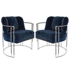 Pair of 70s Chrome Deco Style Chairs by Milo Baughman