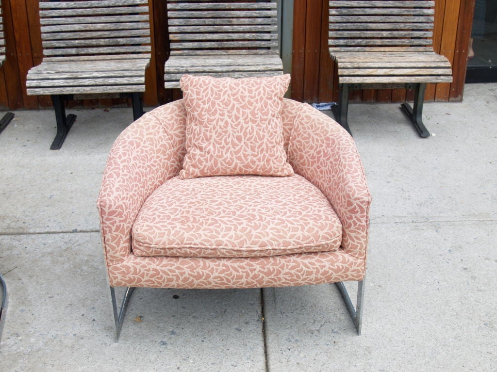 American Milo Baughman chrome barrel lounge chairs