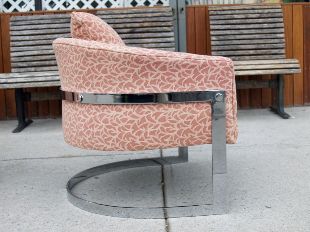 20th Century Milo Baughman chrome barrel lounge chairs