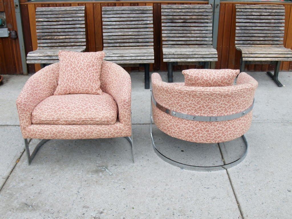 Milo Baughman chrome barrel lounge chairs 1
