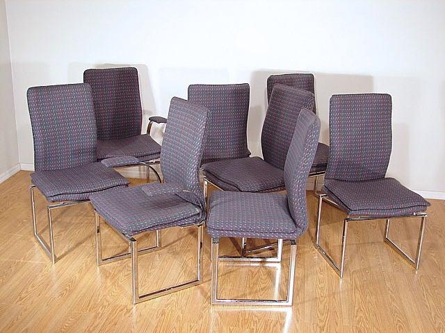 Upholstery Set of Eight Chrome Dining Chairs for Pieff of England, After Baughman For Sale