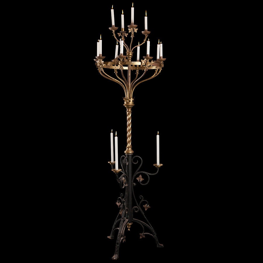 Iron and Brass Gothic Candelabra at 1stdibs
