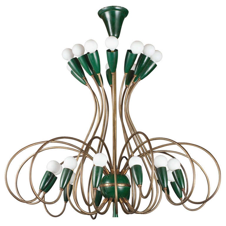 Ornate Green/ Brass Double Chandelier at 1stDibs