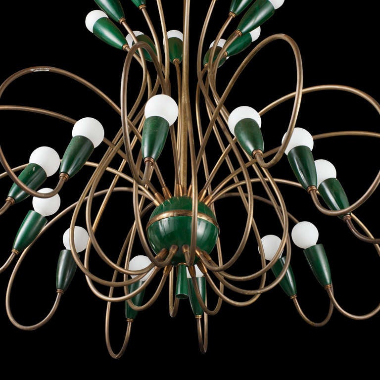 Ornate Green/ Brass Double Chandelier at 1stDibs