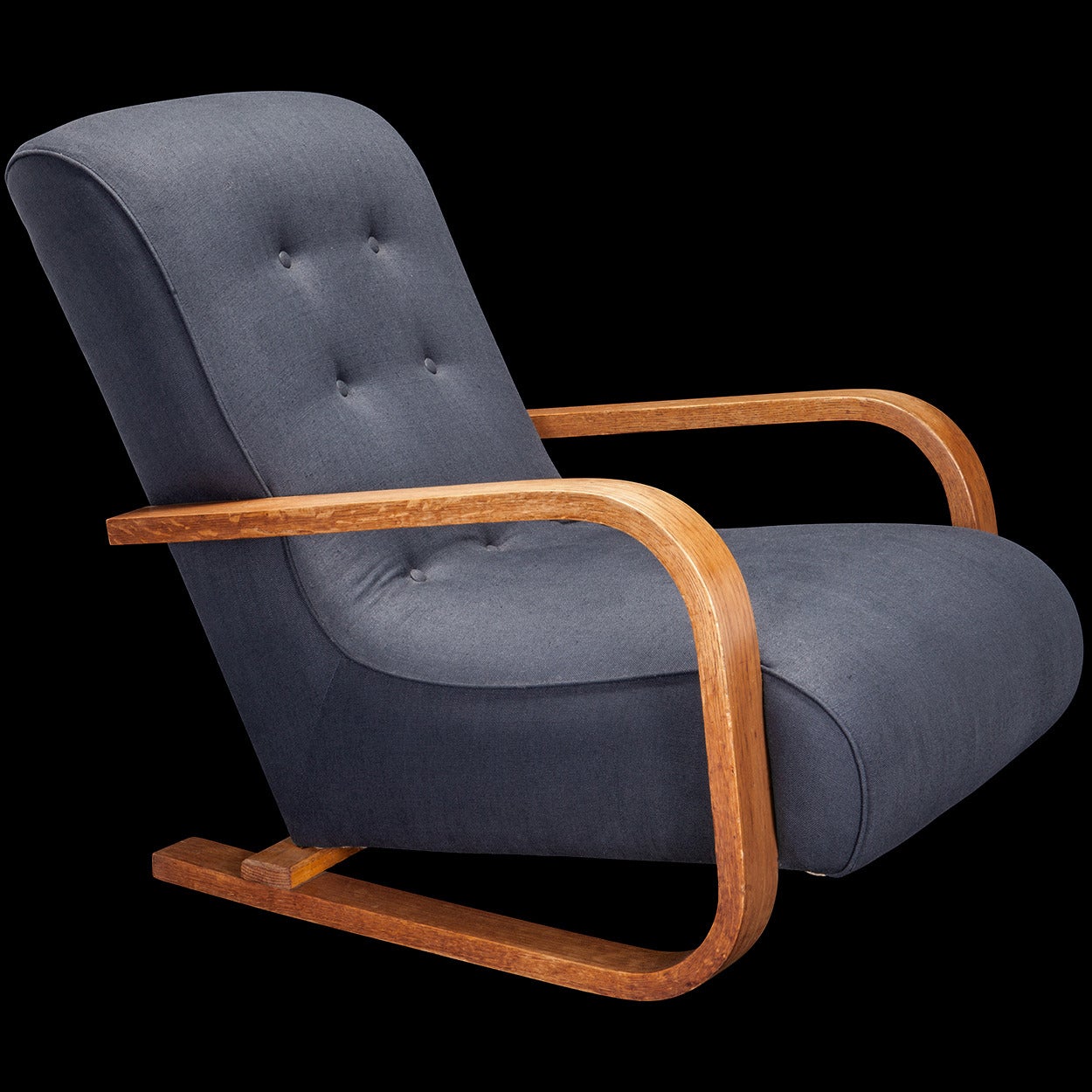 Linen Pair of Bentwood Modernist Armchairs