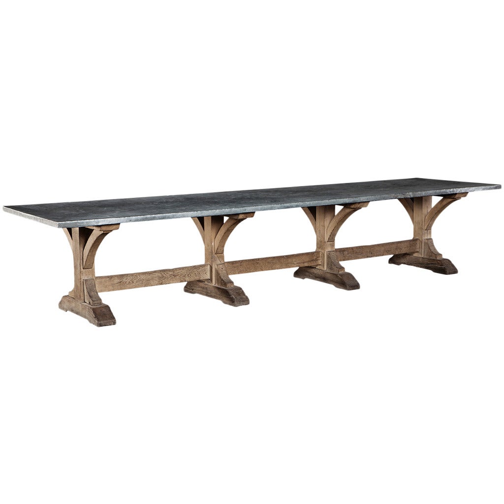 Large Oak Refectory Table with Zinc Top at 1stDibs