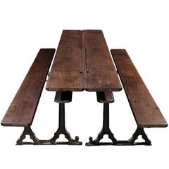Pine and Iron Table with Bench