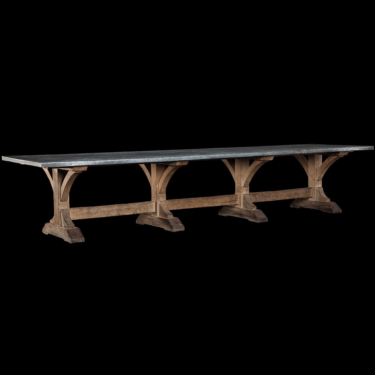 Large Oak Refectory Table with Zinc Top
