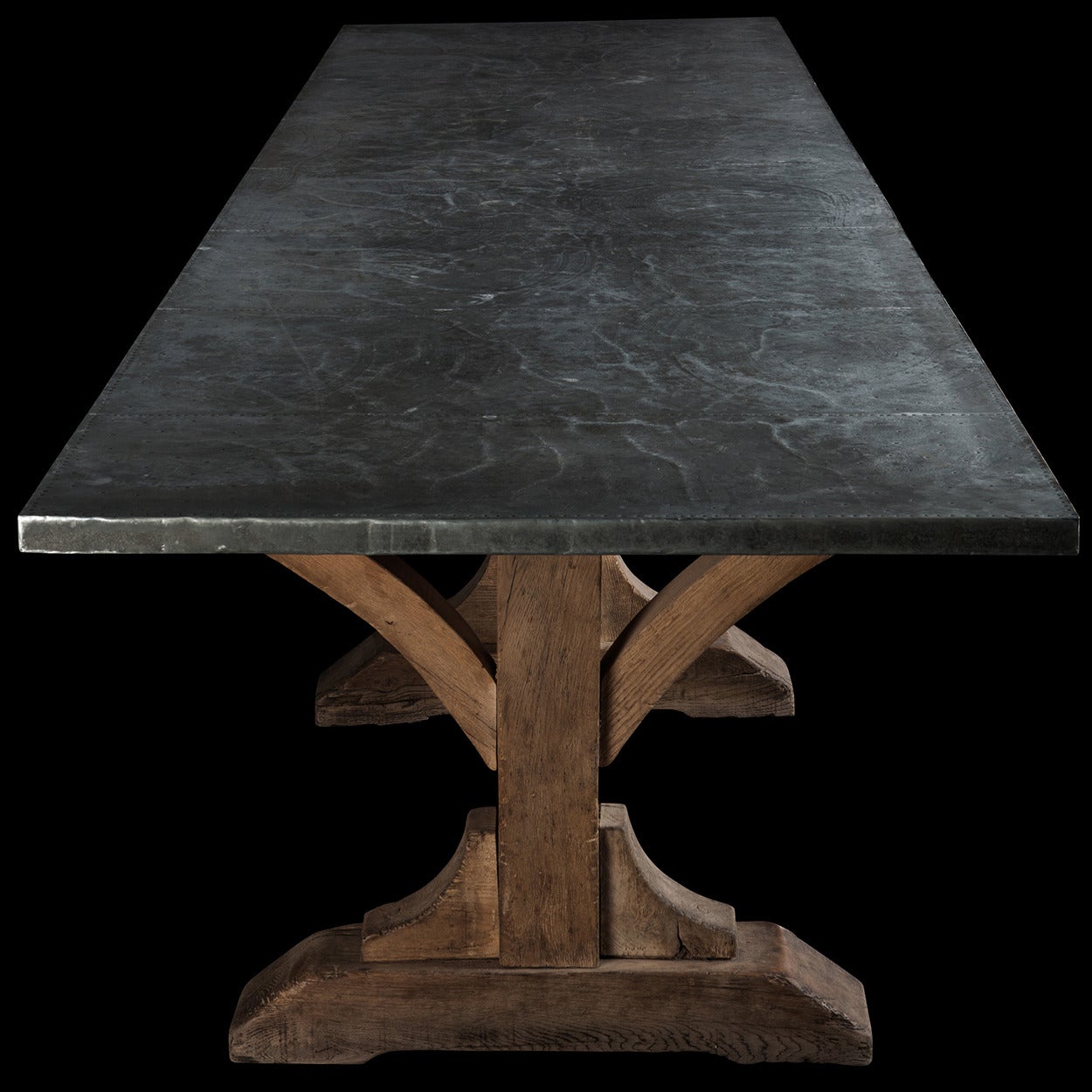 Large Oak Refectory Table with Zinc Top at 1stdibs