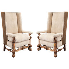 Unusual Pair of Wingback Armchairs