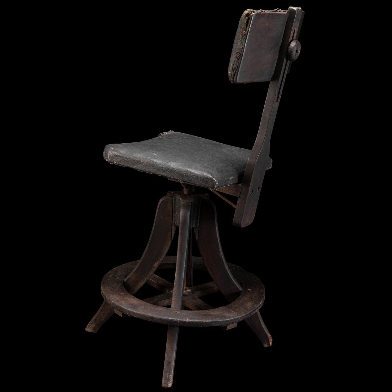 Industrial Wood and Cast Iron Swivel Stool