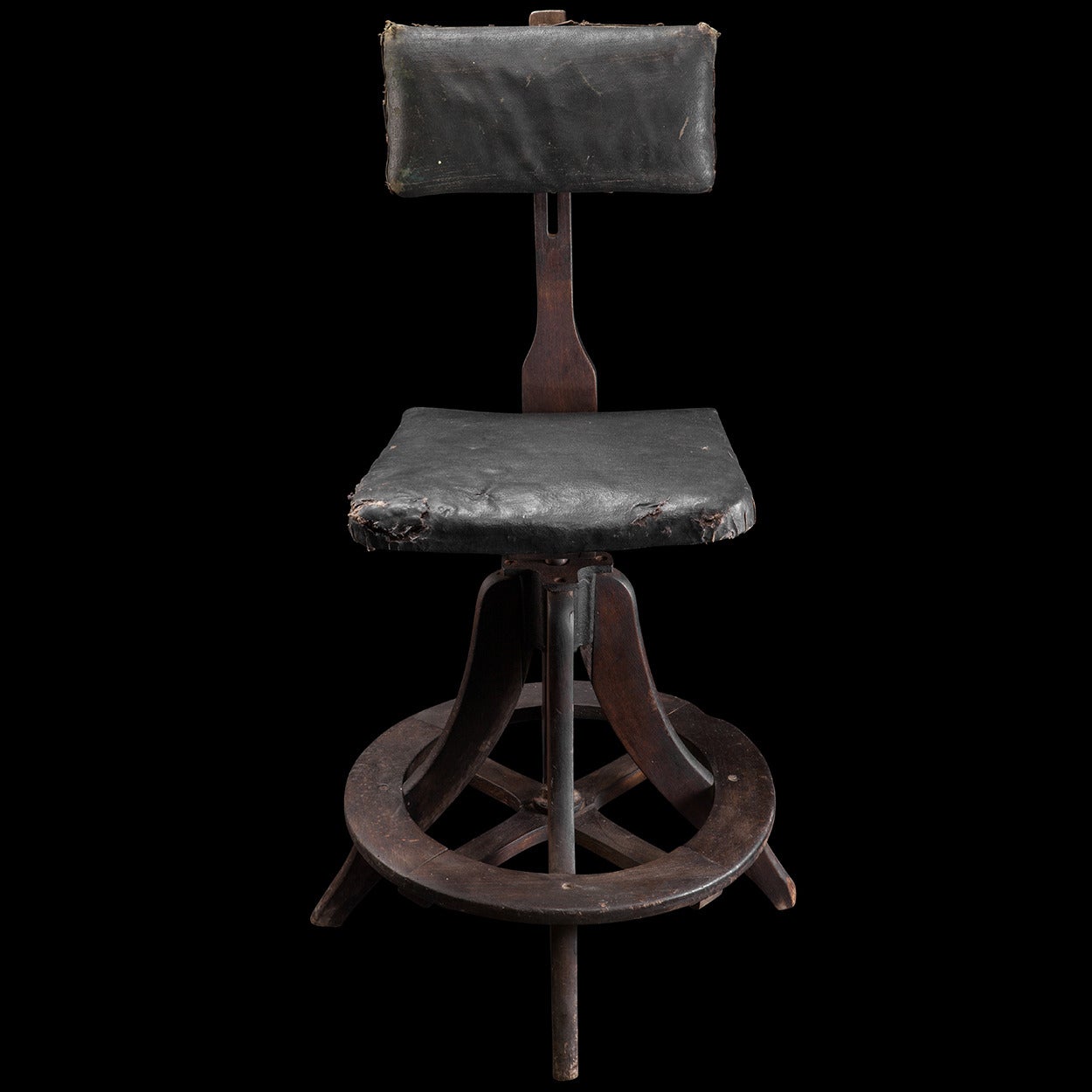 Wood and Cast Iron Swivel Stool In Good Condition In Culver City, CA