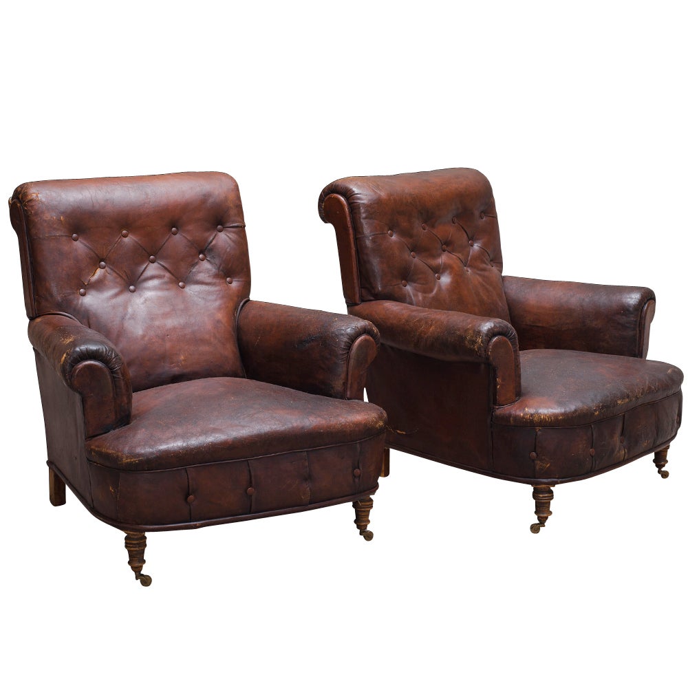 Pair of Leather Lounge / Club Chairs