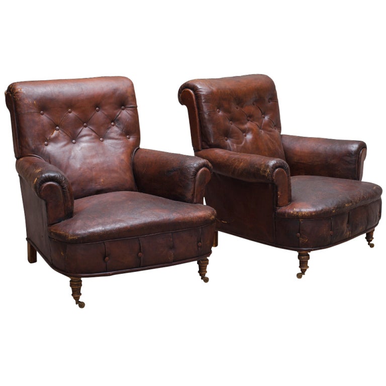 Pair of Leather Lounge / Club Chairs at 1stdibs