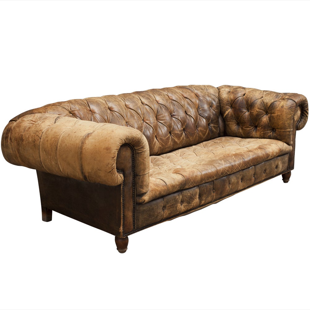 English Primitive Leather Chesterfield