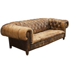 English Primitive Leather Chesterfield