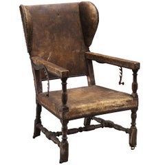 Antique Monumental Leather Wingback Recliner 