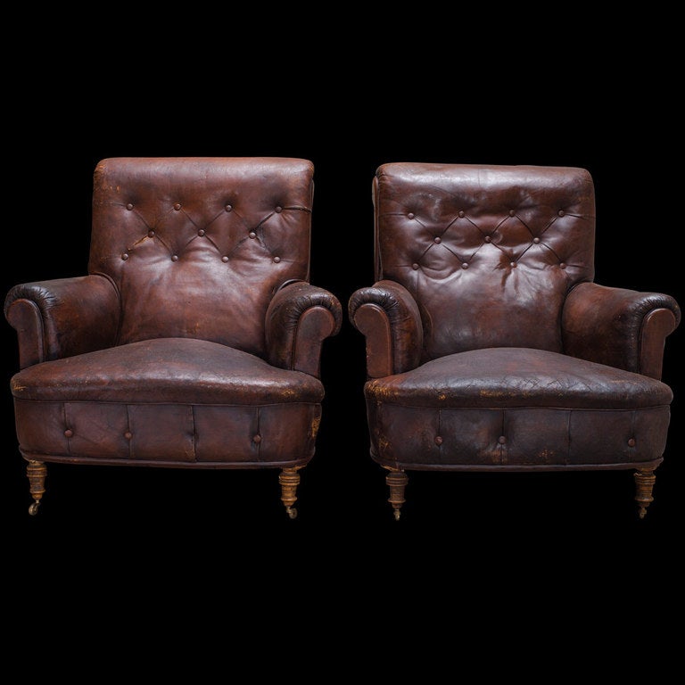 20th Century Pair of Leather Lounge / Club Chairs