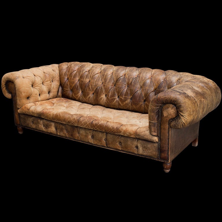 20th Century English Primitive Leather Chesterfield