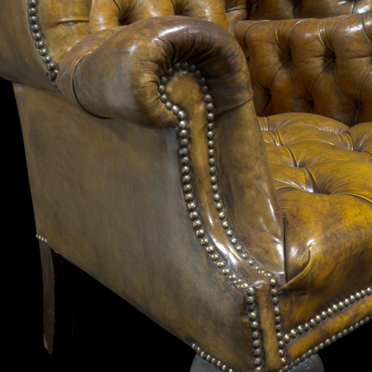 19th Century Monumental English Leather Library Wingback Chair