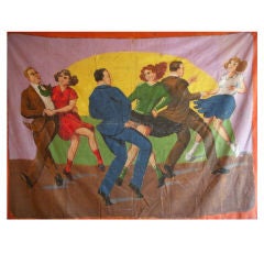 Vintage Large Hand Painted Dancing Tent Carnival Banner