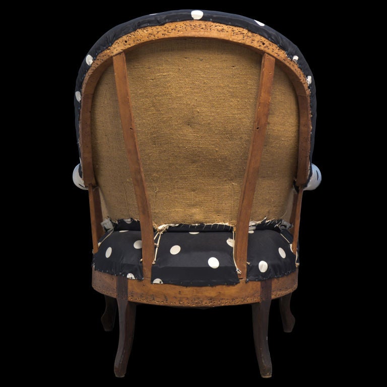 19th Century Primitive Chair Upholstered in Vintage Polka Dot Fabric