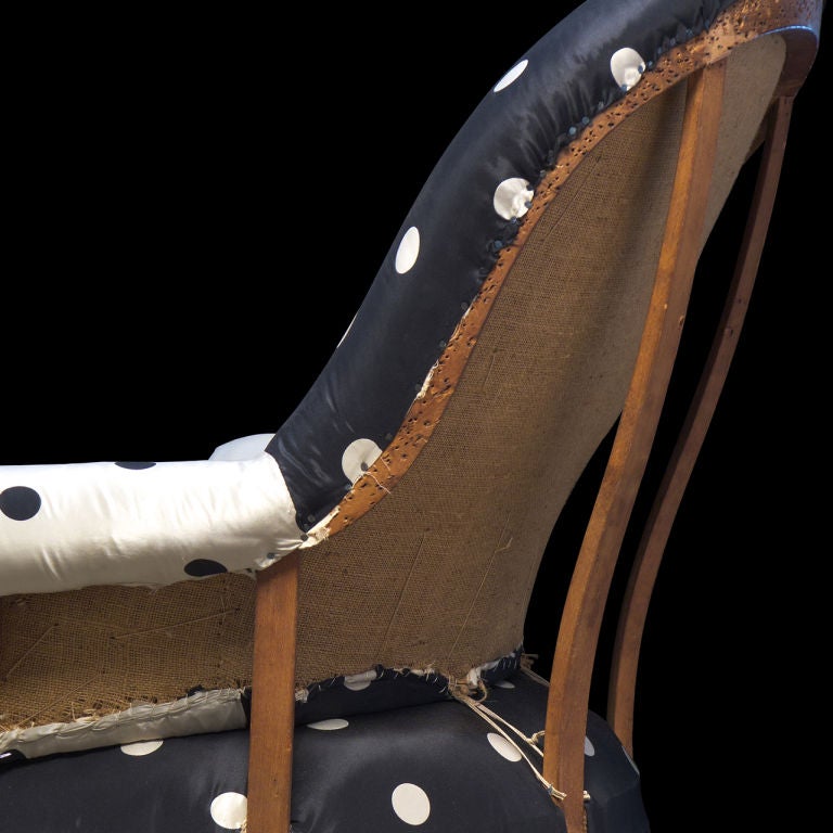 Wood Primitive Chair Upholstered in Vintage Polka Dot Fabric