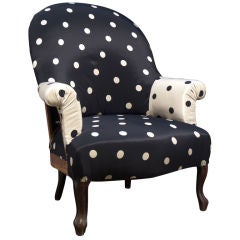 Primitive Chair Upholstered in Vintage Polka Dot Fabric