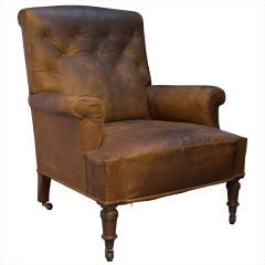 Antique French Leather Lounge Chair