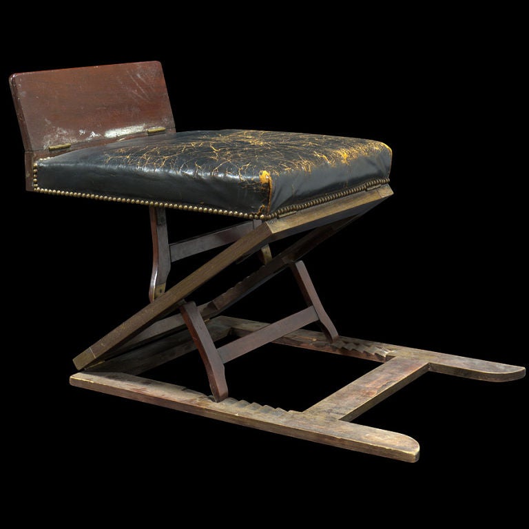 Zig-Zag Folding Ottoman with Leather Seat