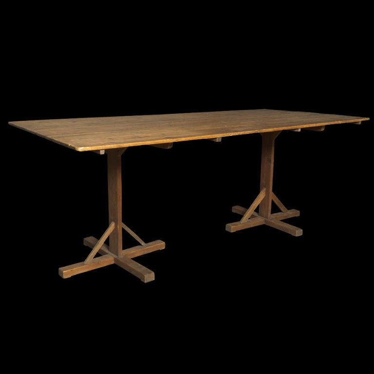 Trestle Table with Unusual Two-Part Base
