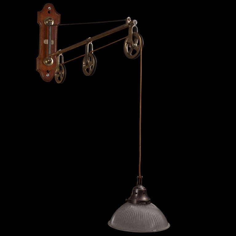 Wood Extension Arm Pulley Light