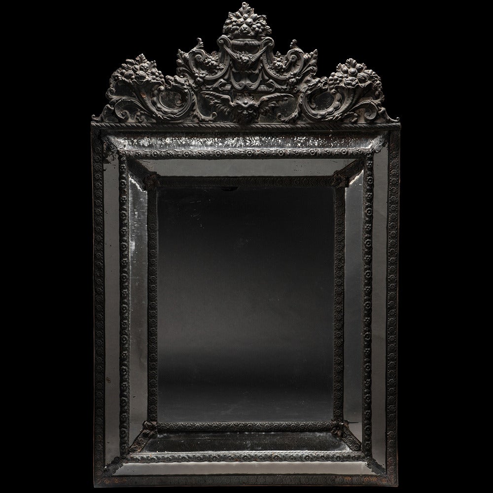 Copper frame, with original paneled mirror. 

Made in France, circa 1880.