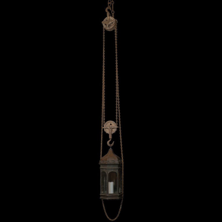 Bronze and Copper Outdoor Garden Lantern with Pulley