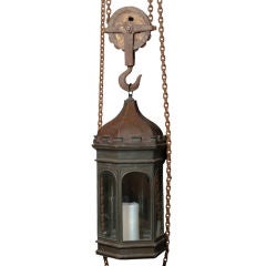 Antique Bronze and Copper Outdoor Garden Lantern with Pulley