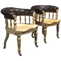 Antique Pair of Maple Desk/Side Chairs with Leather Surround