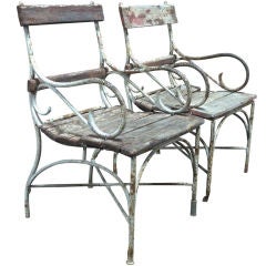 Pair of Outdoor Garden Chairs with Original White Paint