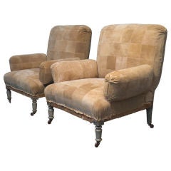 Pair of 19th Century Chairs newly upholstered in Vintage Suede
