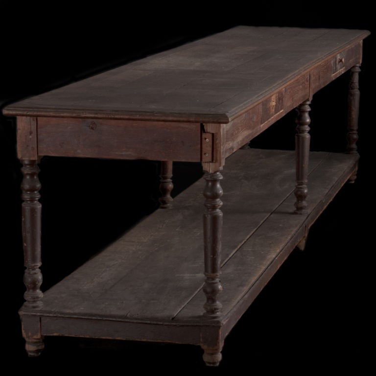 Extra long tailoring / draping table two drawers, lower shelf.