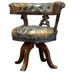 Antique Tufted Leather and Wood Desk Chair