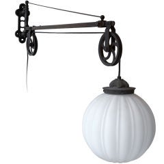 Antique Double Pulley Arm Light with Frosted Glass Shade